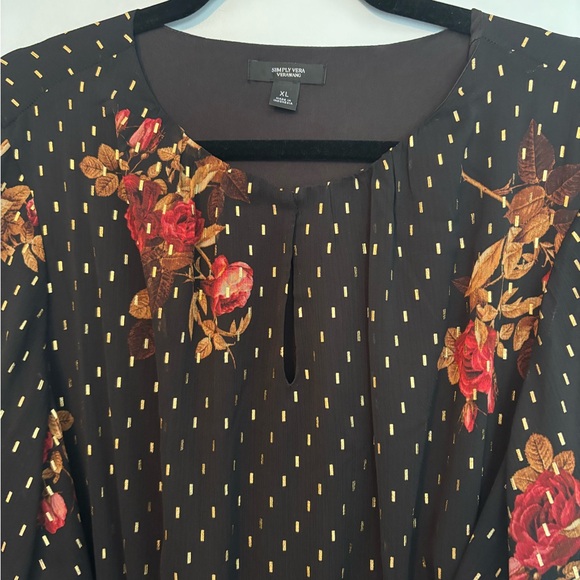 Simply Vera Vera Wang Black and Orange Ruffled Tie Front Dress - Picture 3 of 6